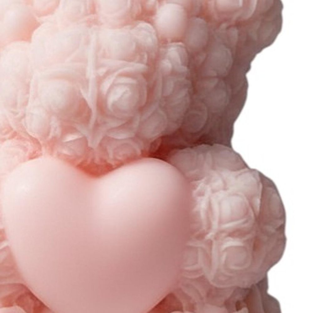 4" Pink Love Spell Scented Dimensional Teddy Bear Candle detail shot of the pink finish.