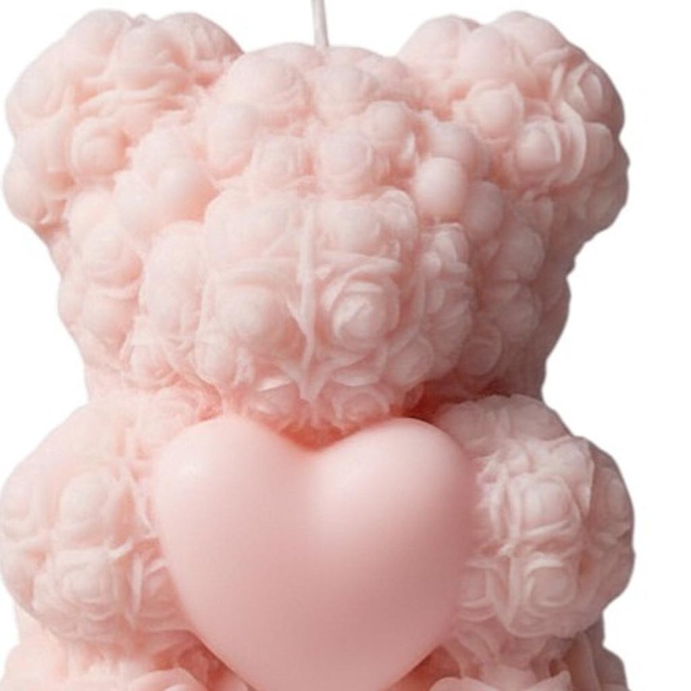4" Pink Rose Petals Scented Dimensional Teddy Bear Candle