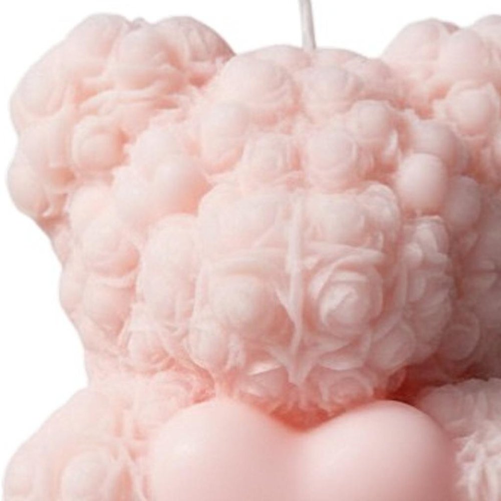 4" Pink Rose Petals Scented Dimensional Teddy Bear Candle