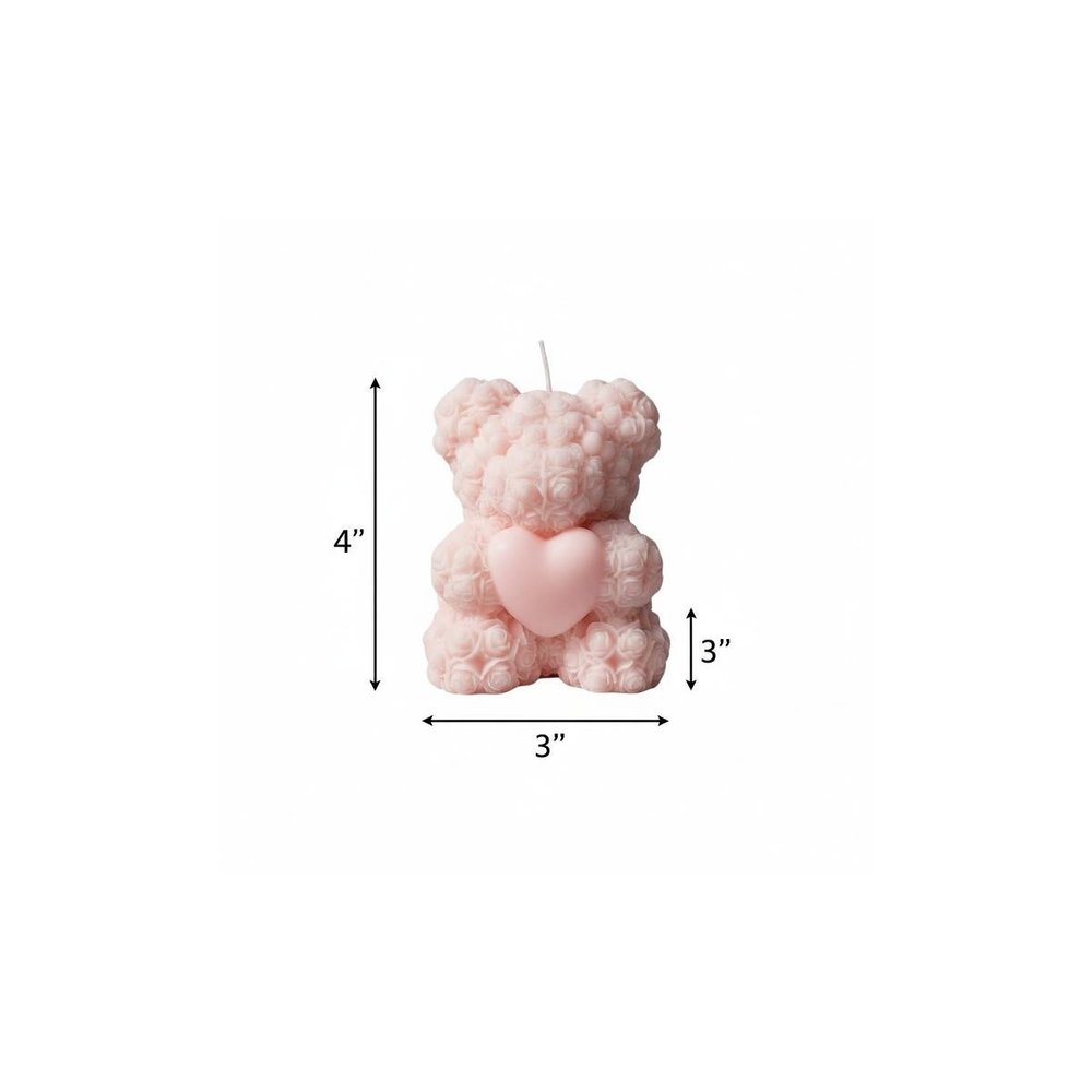 4" Pink Rose Petals Scented Dimensional Teddy Bear Candle