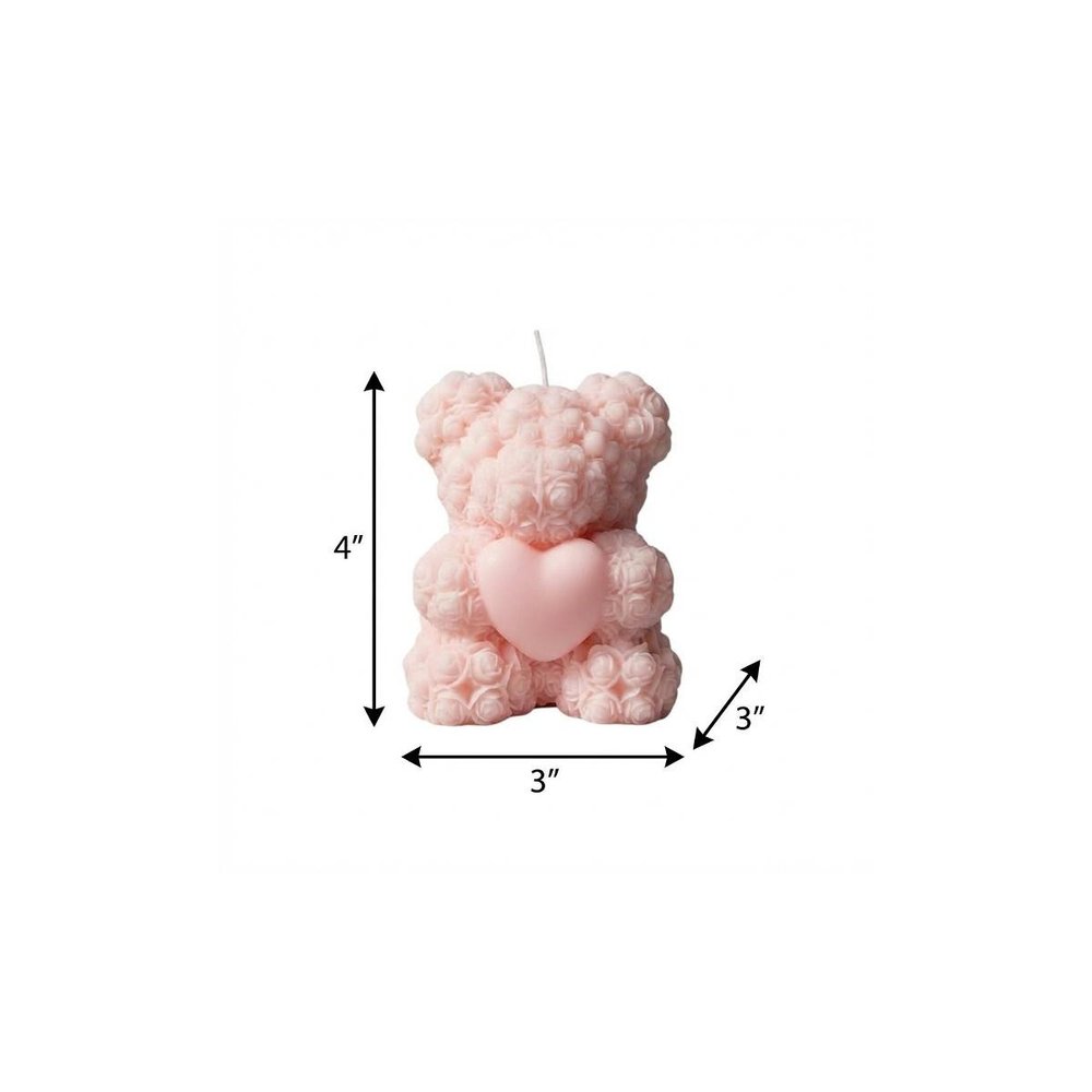 4" Pink Rose Petals Scented Dimensional Teddy Bear Candle