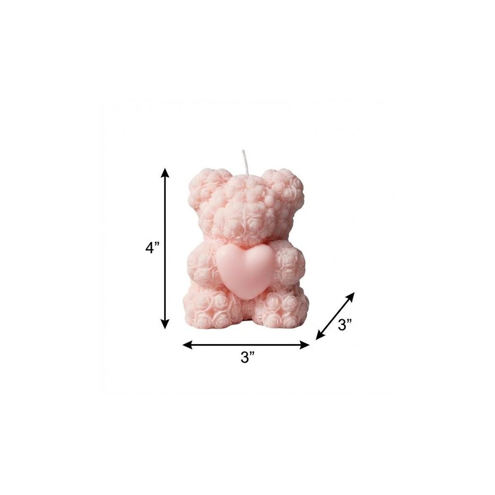 4" Pink Rose Petals Scented Dimensional Teddy Bear Candle