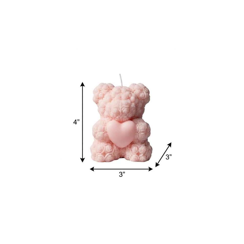 4" Pink Rose Petals Scented Dimensional Teddy Bear Candle