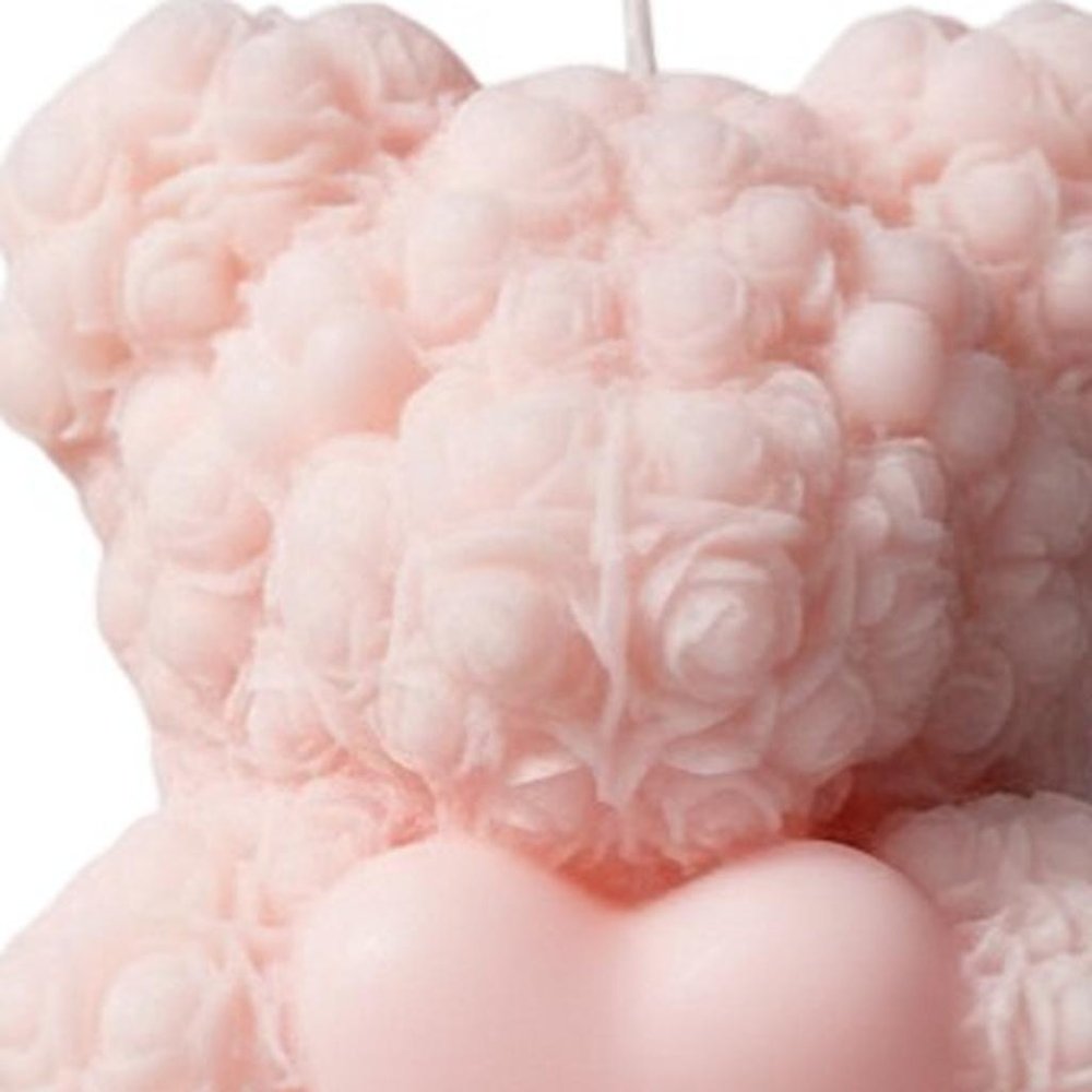 4" Pink Rose Petals Scented Dimensional Teddy Bear Candle