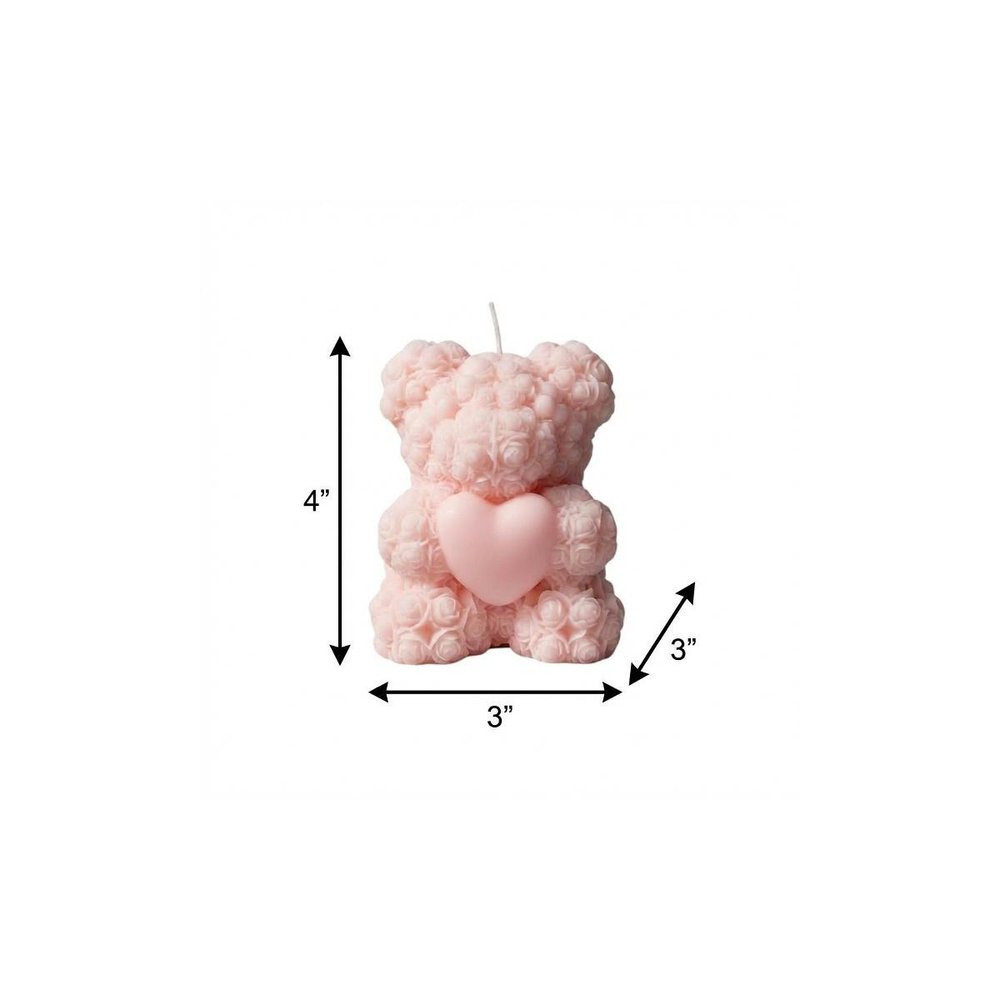 4" Pink Rose Petals Scented Dimensional Teddy Bear Candle