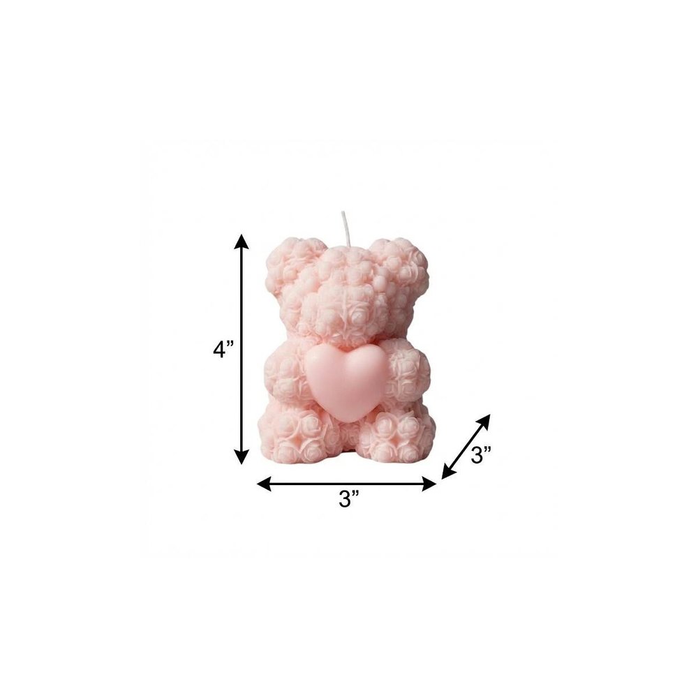 4" Pink Rose Petals Scented Dimensional Teddy Bear Candle