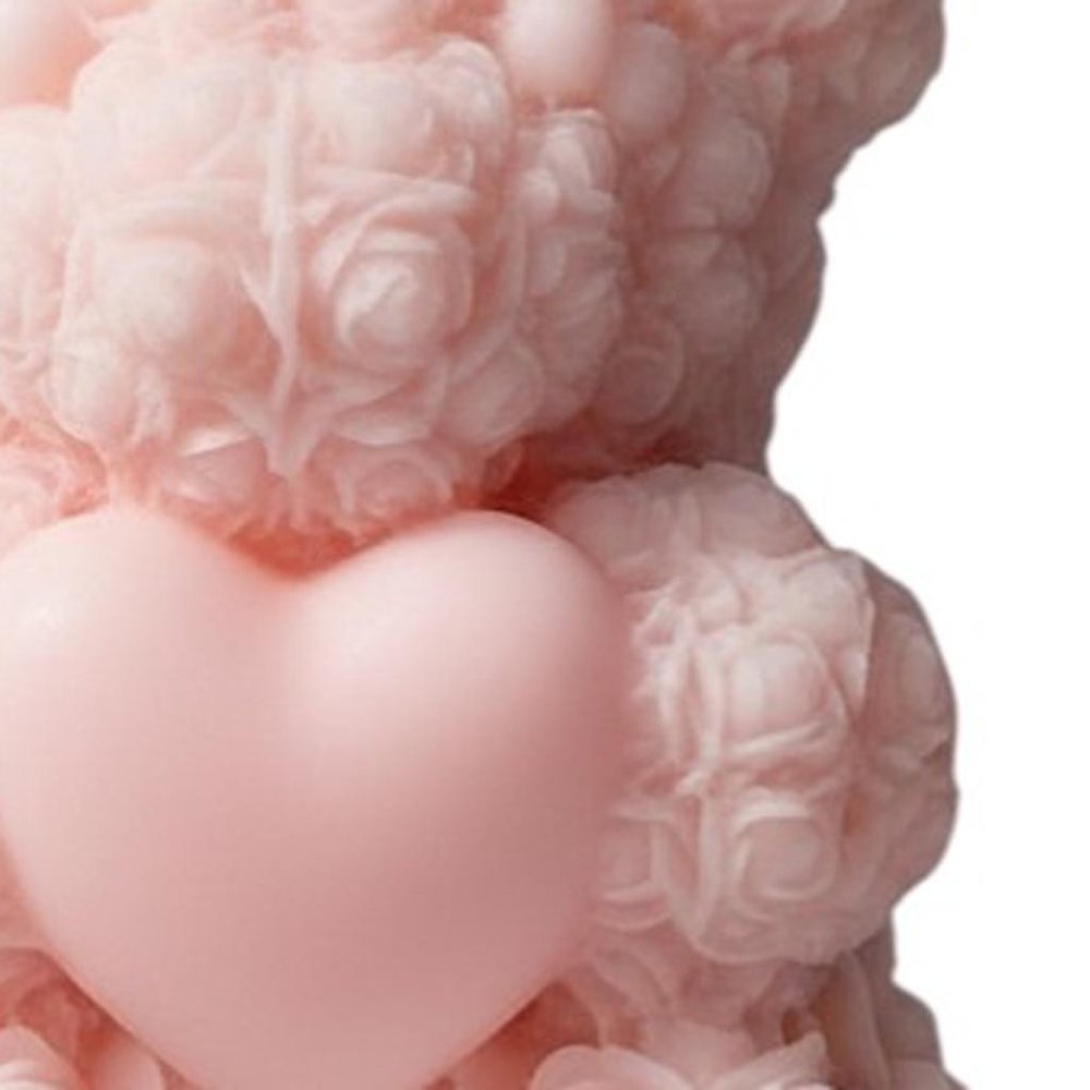 4" Pink Rose Petals Scented Dimensional Teddy Bear Candle