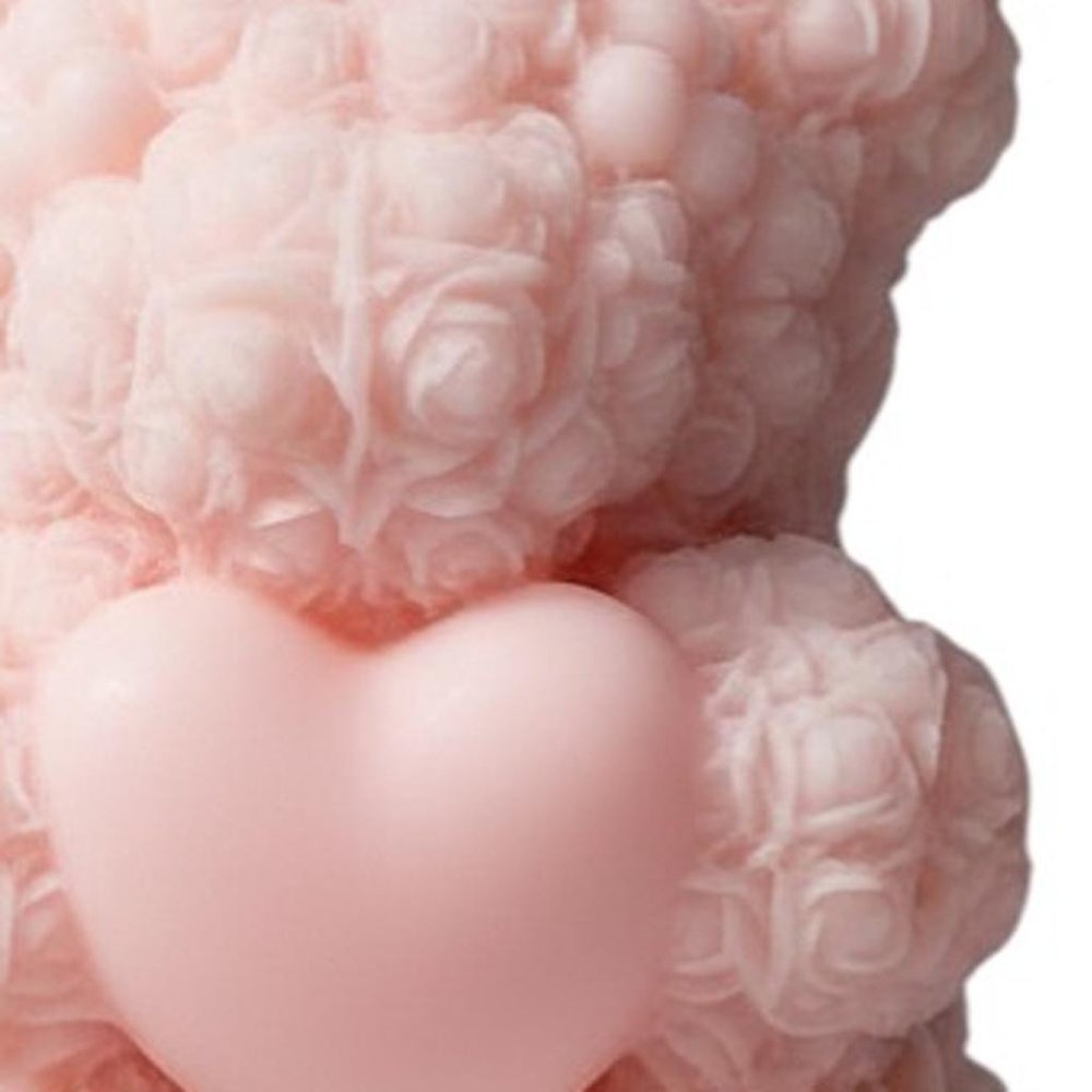 4" Pink Rose Petals Scented Dimensional Teddy Bear Candle