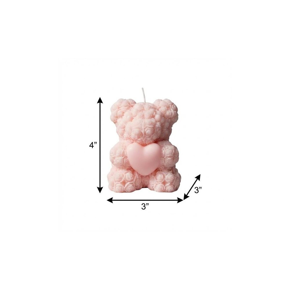 4" Pink Rose Petals Scented Dimensional Teddy Bear Candle