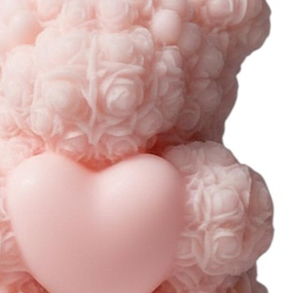 4" Pink Rose Petals Scented Dimensional Teddy Bear Candle