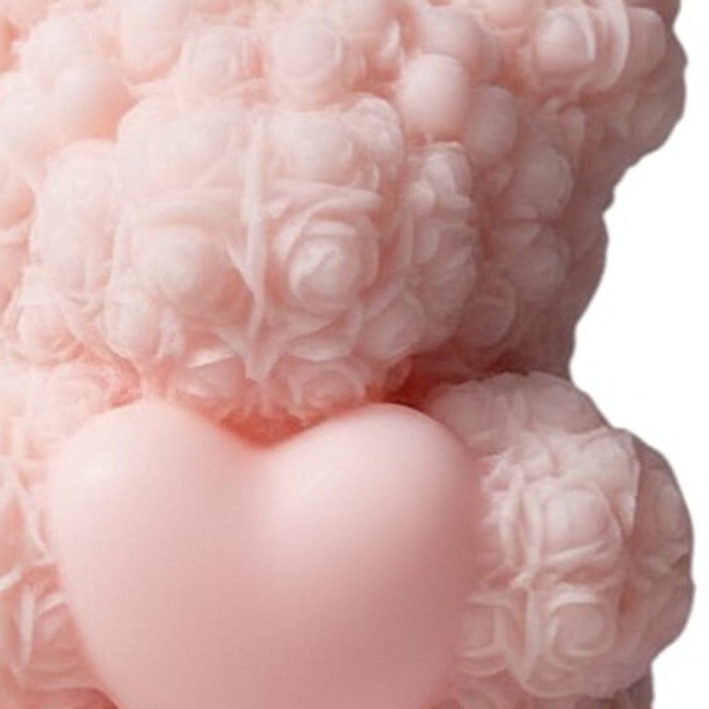 4" Pink Rose Petals Scented Dimensional Teddy Bear Candle