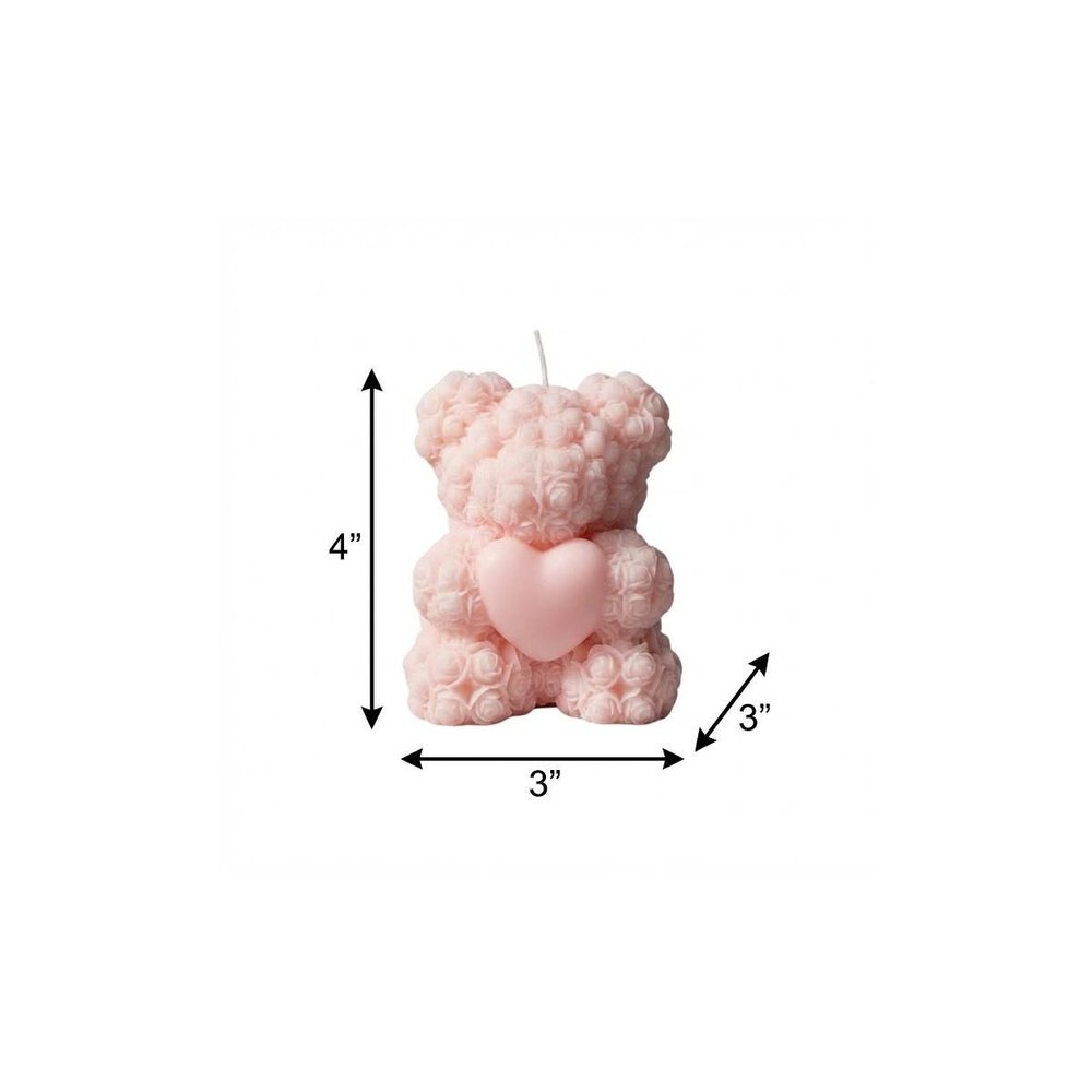 4" Pink Rose Petals Scented Dimensional Teddy Bear Candle