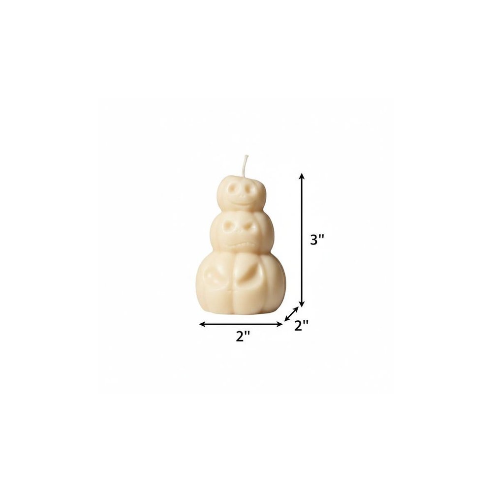 3" Ivory Unscented Dimensional Pumpkin Trio Soy Wax Candle. Candle isolated on a plain white background, finished in ivory.