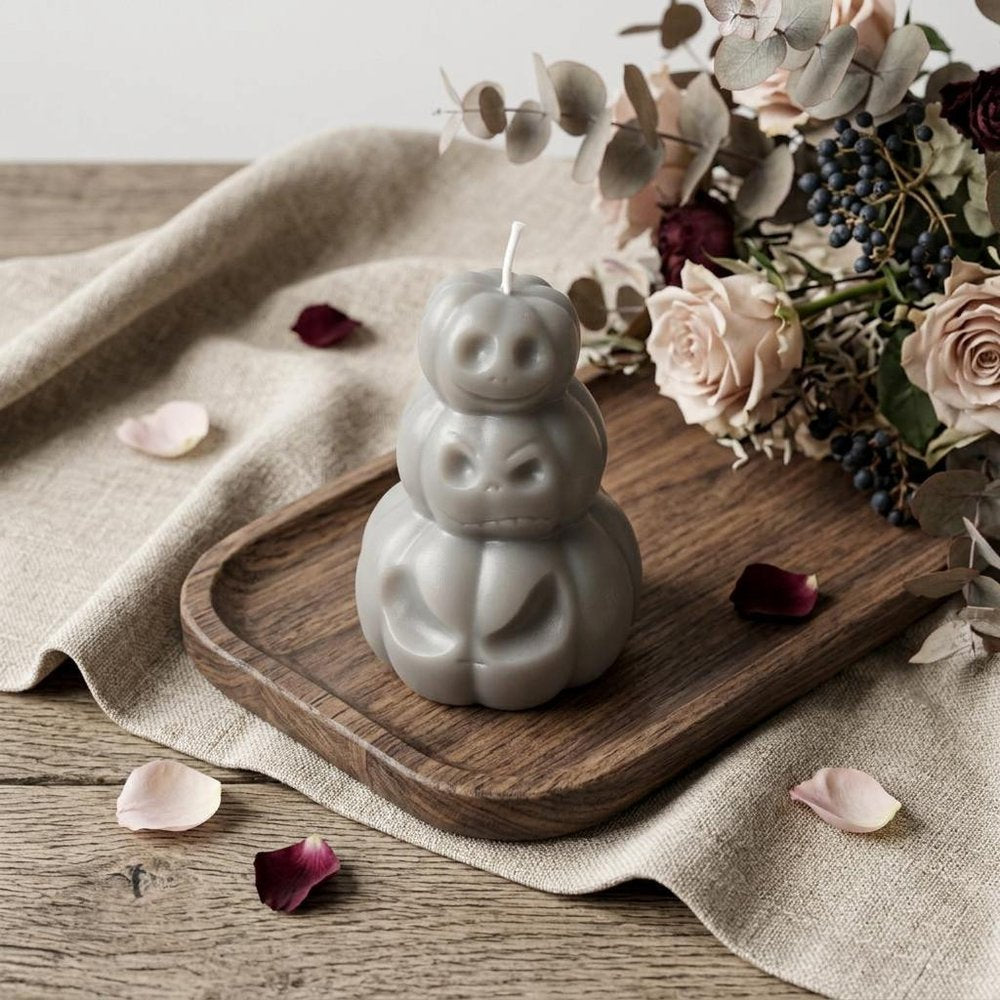 3" Gray Unscented Dimensional Pumpkin Candle Novelty Novelty
