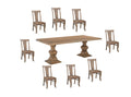 Nine Piece Brown Solid Wood Dining Set with Eight Chairs on a white background