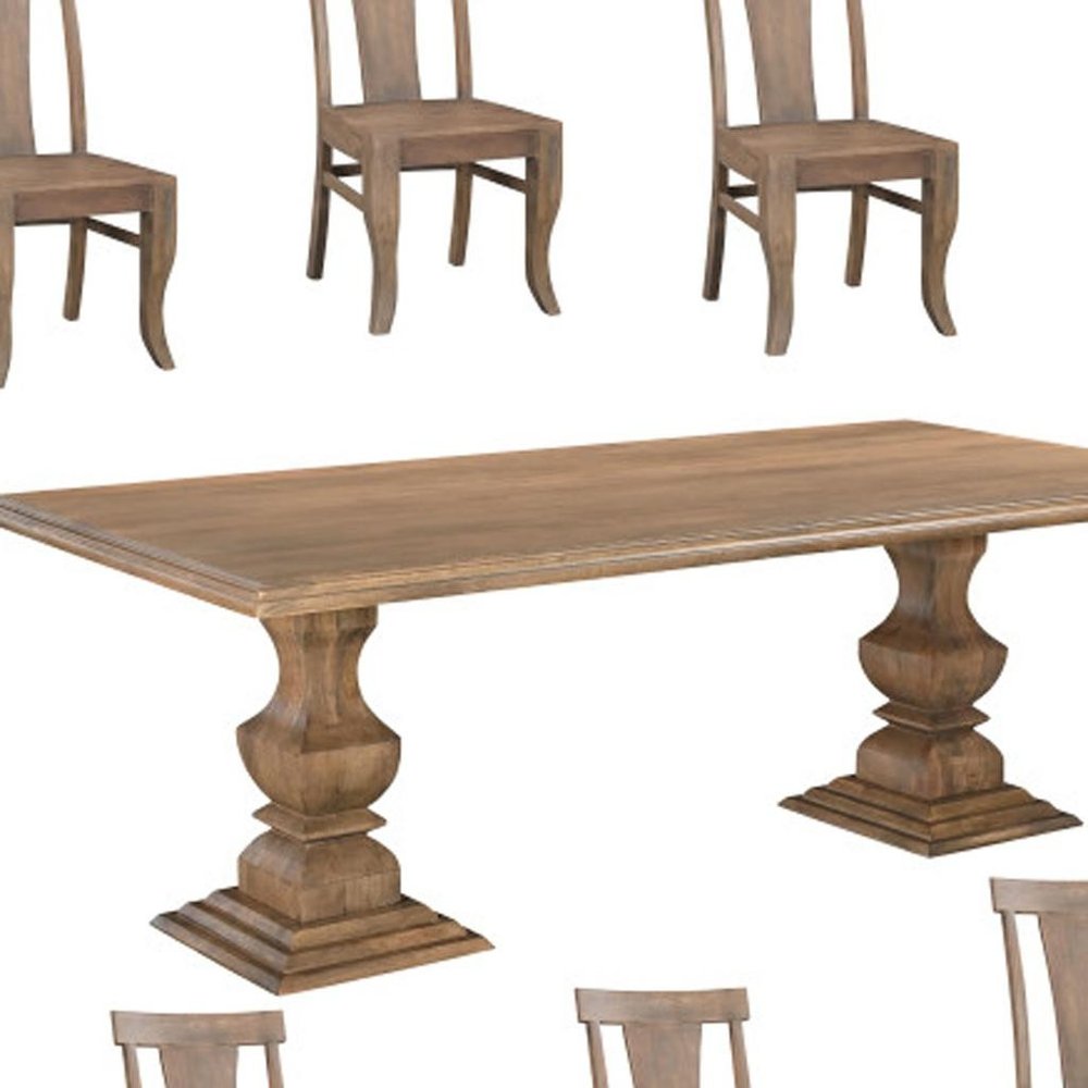 Nine Piece Brown Solid Wood Dining Set with Eight Chairs on a white background