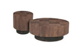 Set of Two Brown Solid Wood Round Pedestal Furniture Set on a white background