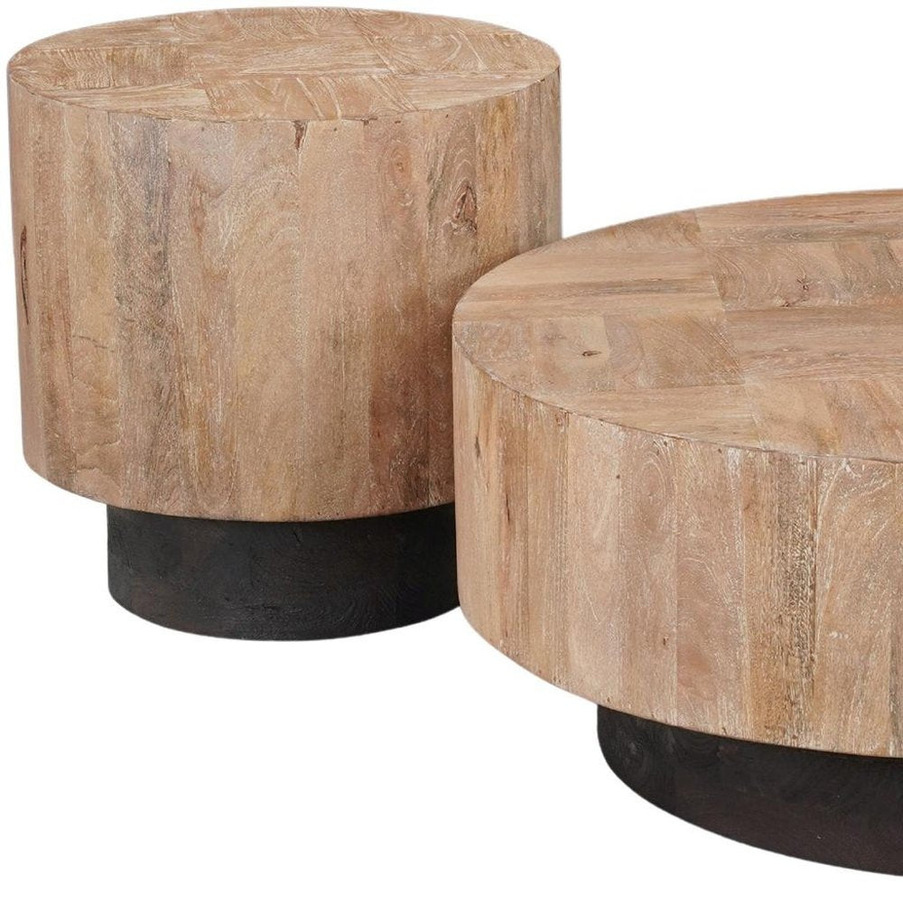 Set of Two Brown Solid Wood Round Pedestal Furniture Set on a white background