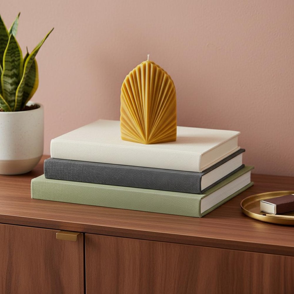 6" Gold Clean Cotton Scented Dimensional Palm Leaf Candle.