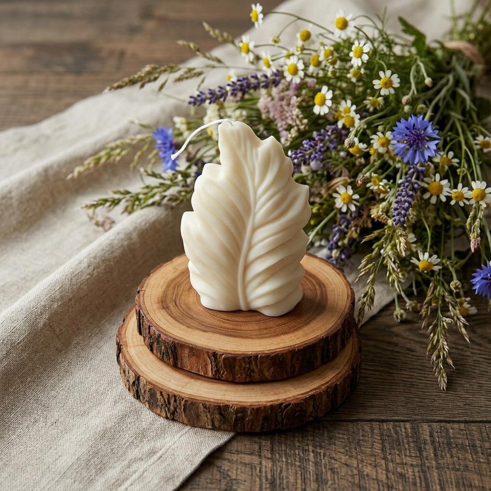 6" Ivory Rose Petals Scented Dimensional Feather Candle Novelty Novelty