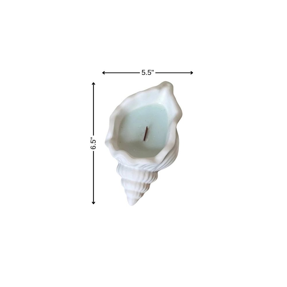 6" Light Blue Unscented Soy Wax Candle In White Resin Novelty Holder. Candle isolated on a plain white background, showing a white resin surface.