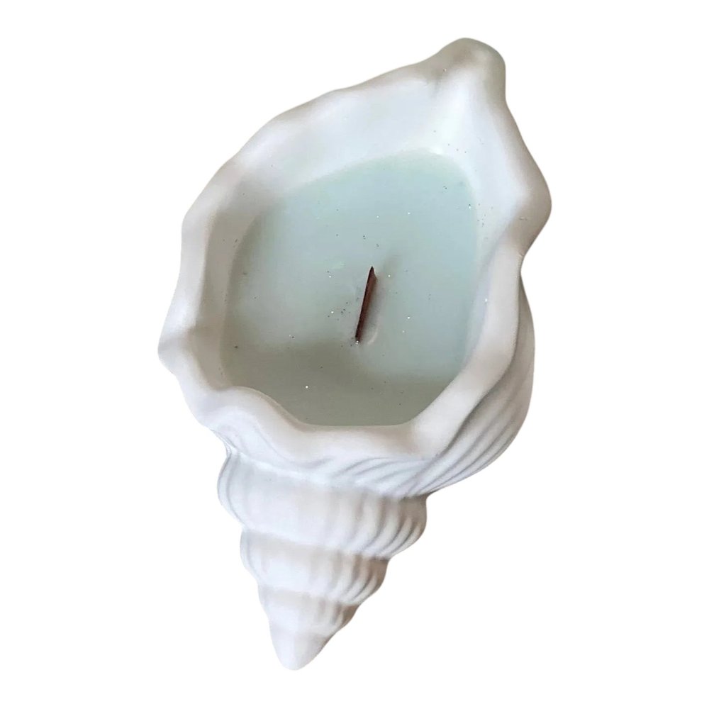 6" Light Blue High Tide Scented Soy Wax Candle In White Resin Novelty Holder