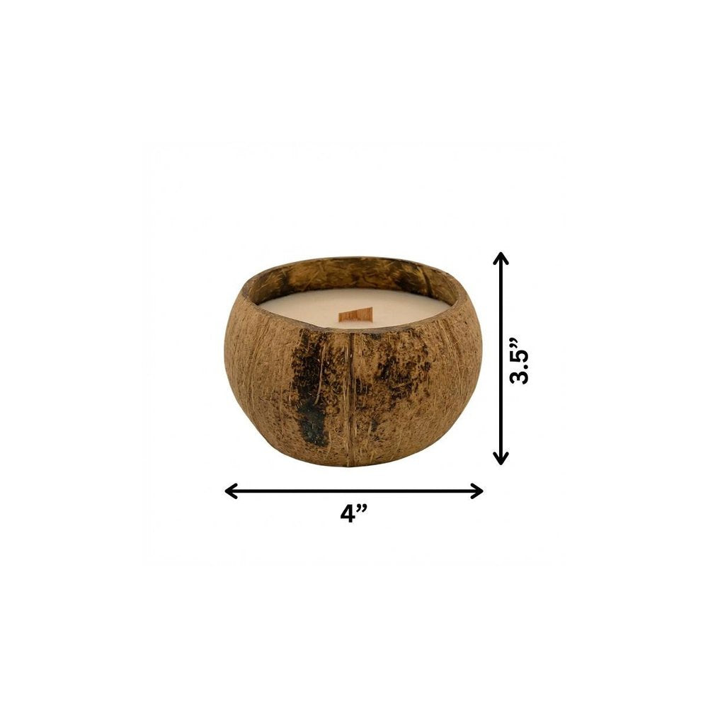 4" Ivory Unscented Candle In Brown Coconut Shell Holder