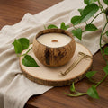 4" Ivory Orchid And Sea Salt Scented Candle In Brown Coconut Shell Holder