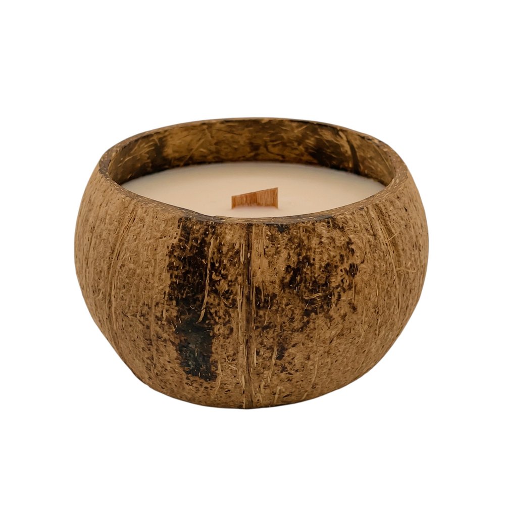4" Ivory Orchid And Sea Salt Scented Candle In Brown Coconut Shell Holder
