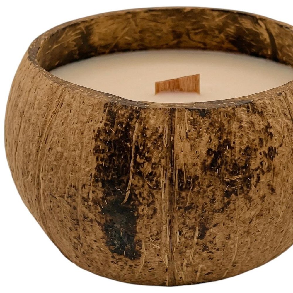 4" Ivory Orchid And Sea Salt Scented Candle In Brown Coconut Shell Holder