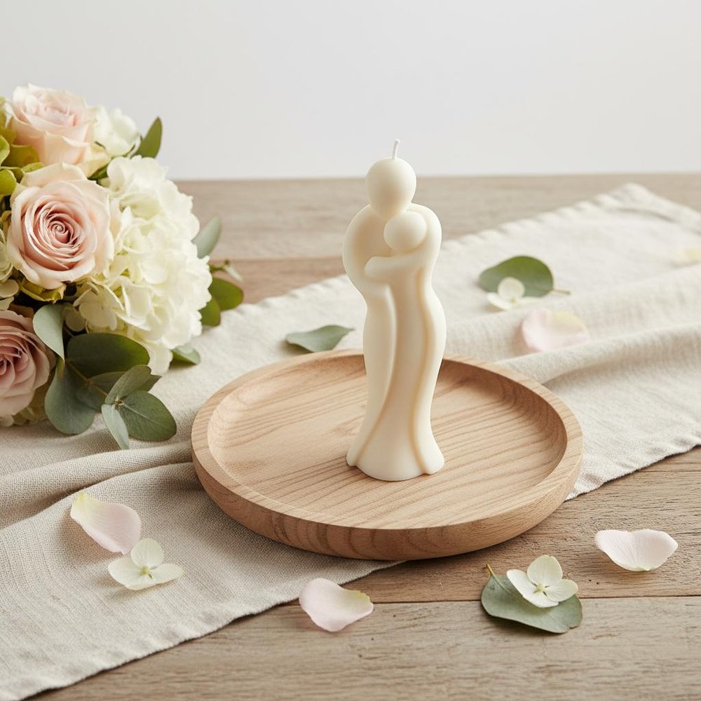2" White Unscented Mother And Child Dimensional Candle