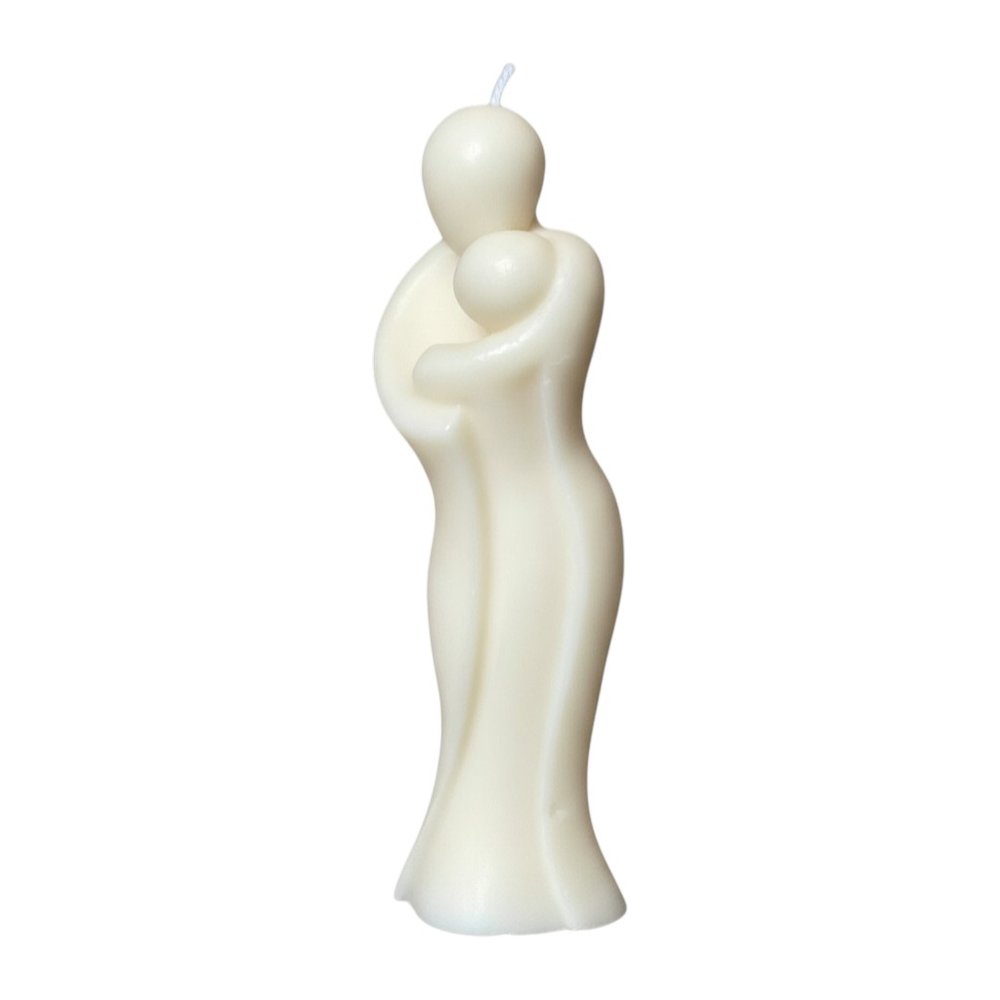 2" White Creamy Vanilla Scented Mother And Child Dimensional Candle