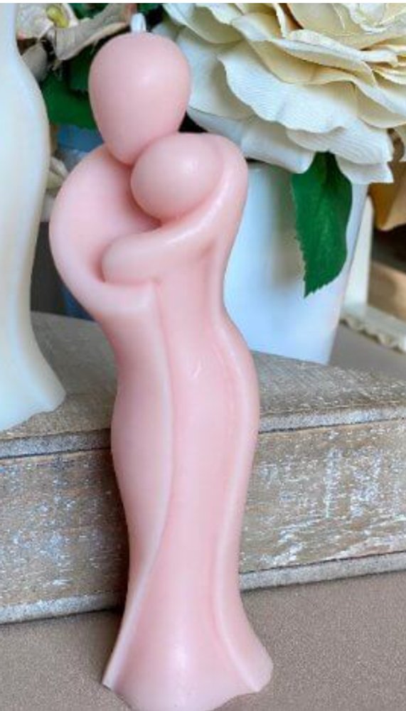2" Peach Unscented Mother And Child Dimensional Candle