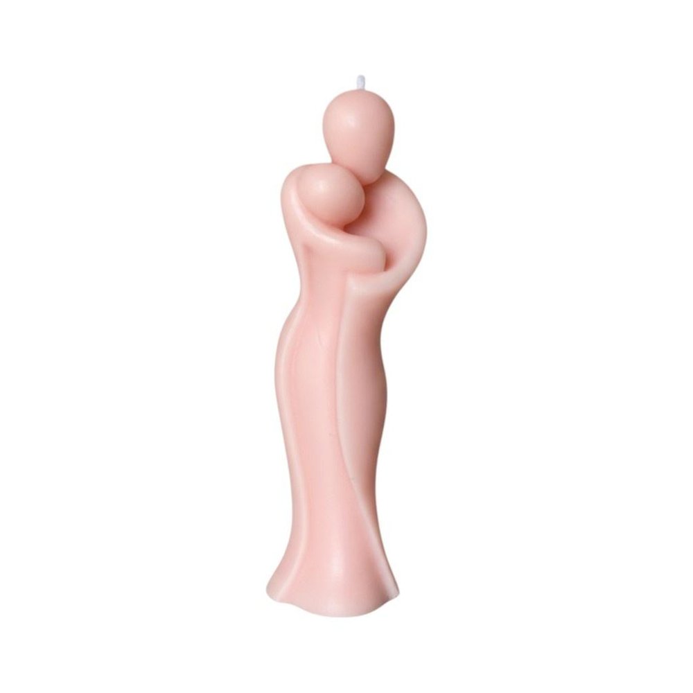 2" Peach Creamy Vanilla Scented Mother And Child Dimensional Candle. Candle isolated on a plain white background, showing its blush color.