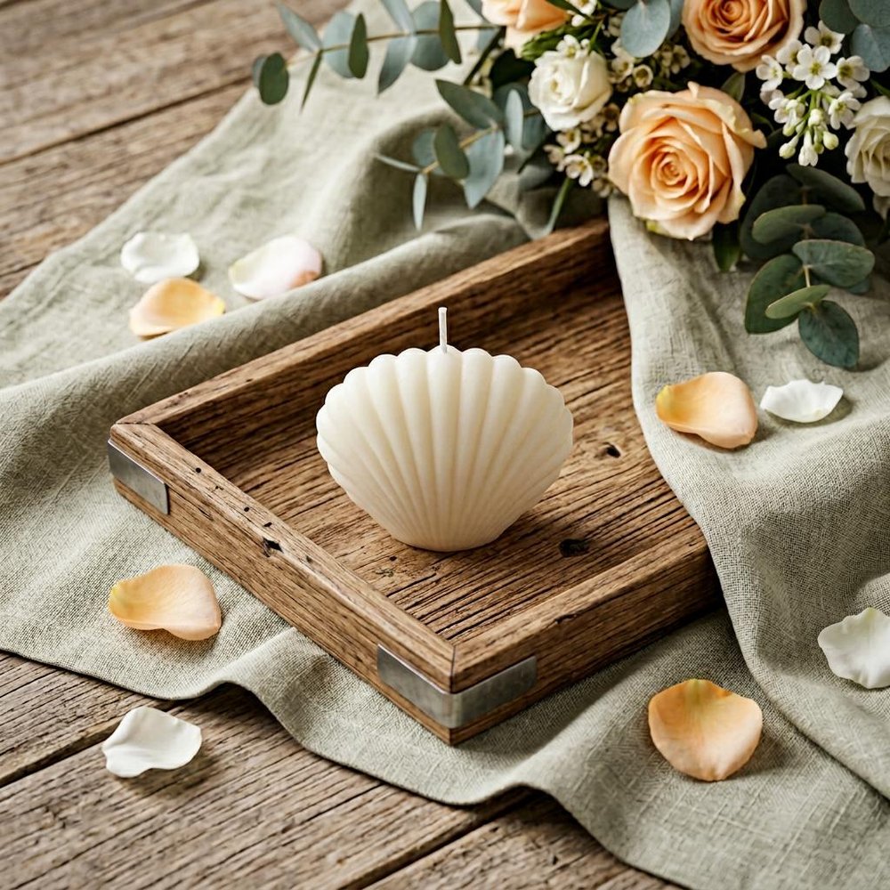 3" Ivory Black Ice Scented Dimensional Seashell Candle