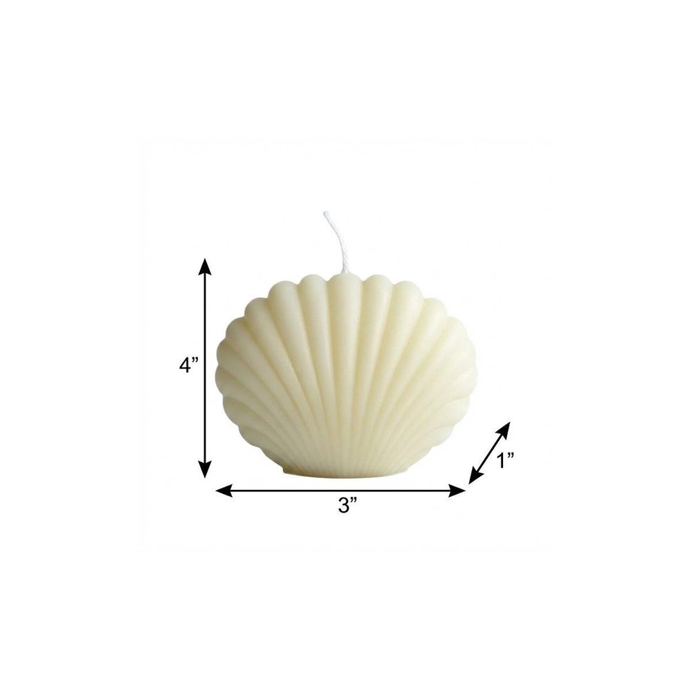 4" Ivory Black Ice Scented Dimensional Seashell Candle