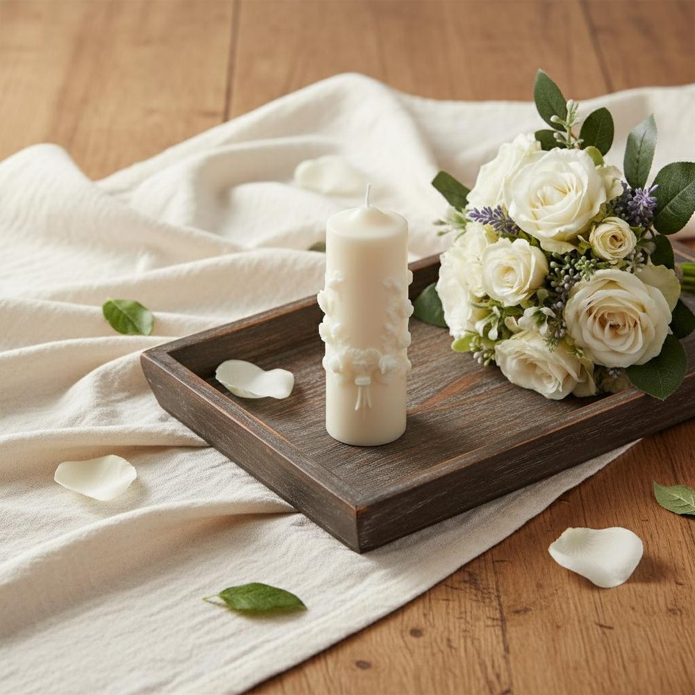2" Ivory White Tea Scented Candle Round Pillar. Candle in ivory.