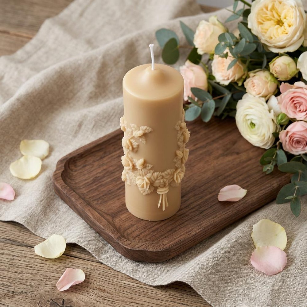2" Almond Unscented Candle Round Pillar