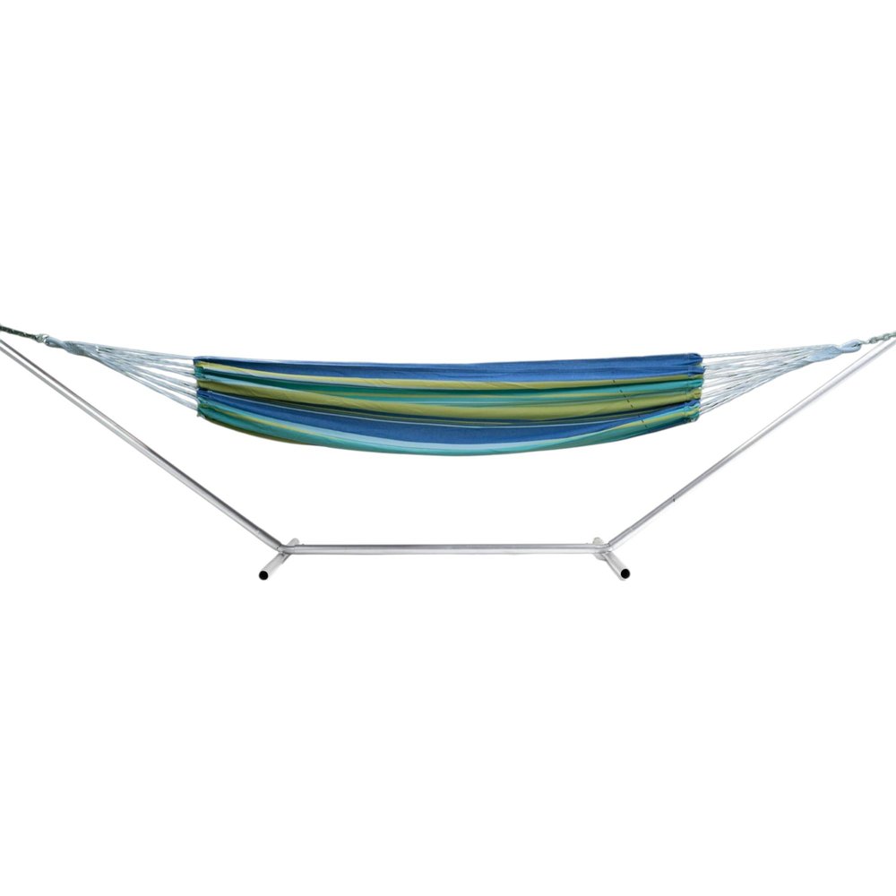 Blue Green And Yellow Striped Single Spreader Bar Hammock on a white background