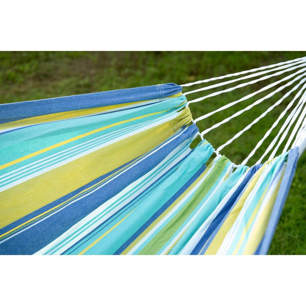 Blue Green And Yellow Striped Single Spreader Bar Hammock