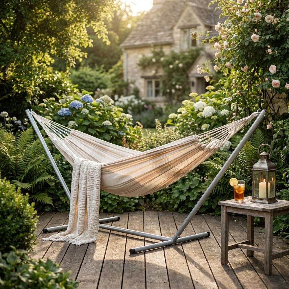 Off White Striped Single Spreader Bar Hammock