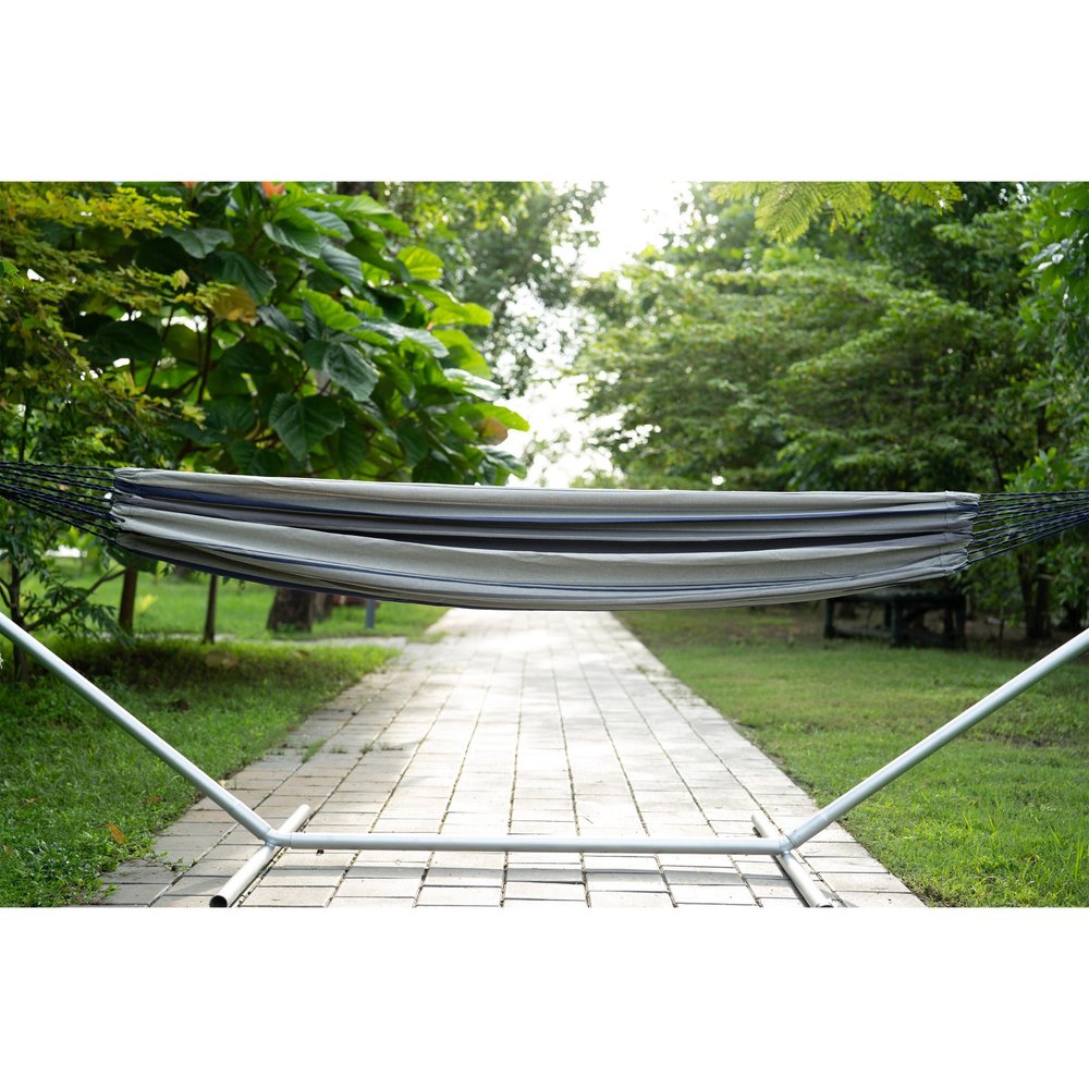 Gray Striped Single Spreader Bar Hammock on a white background