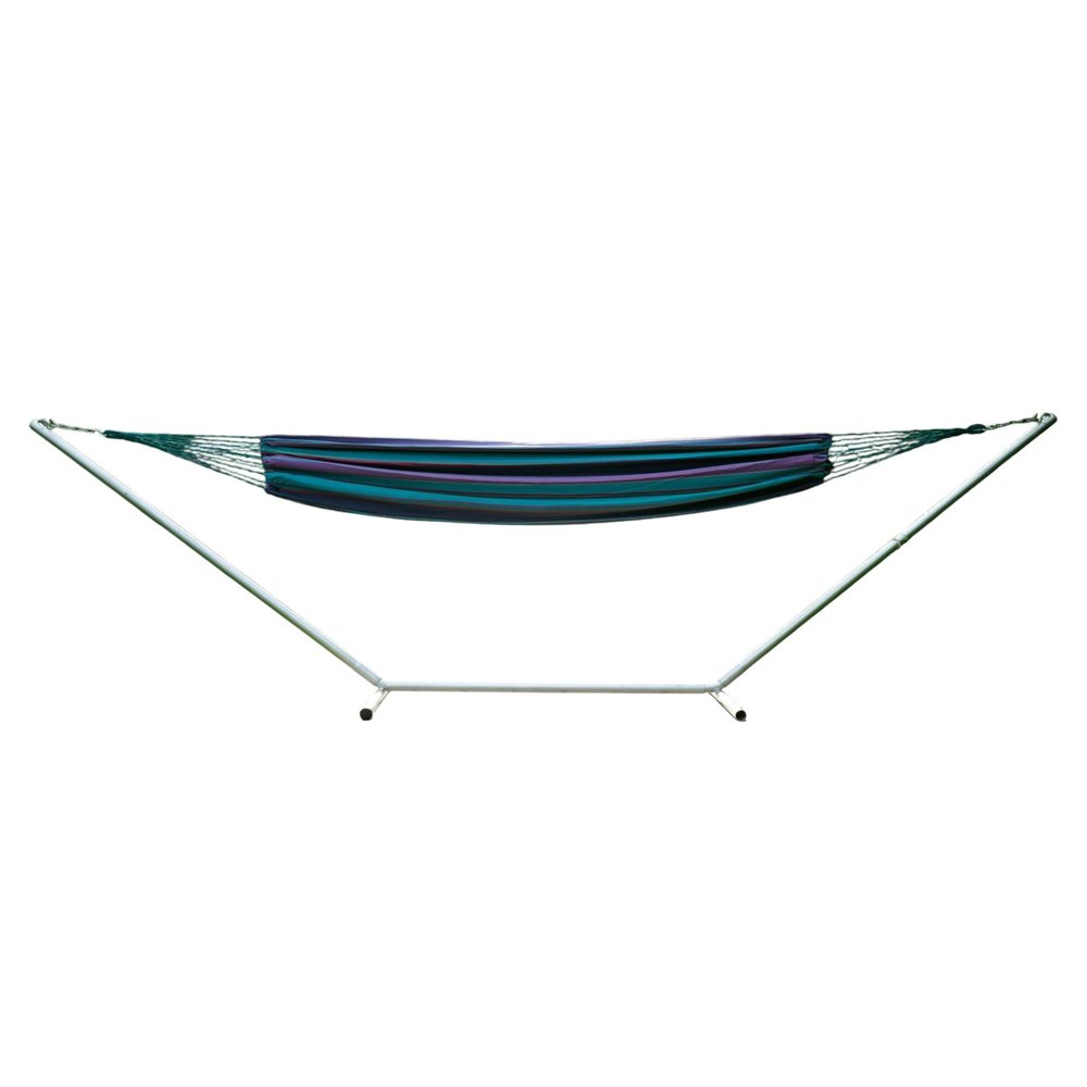 Blue And Purple Striped Single Spreader Bar Hammock on a white background