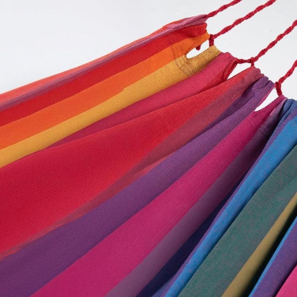 Pink Lavender Red And Yellow Striped Single Spreader Bar Hammock