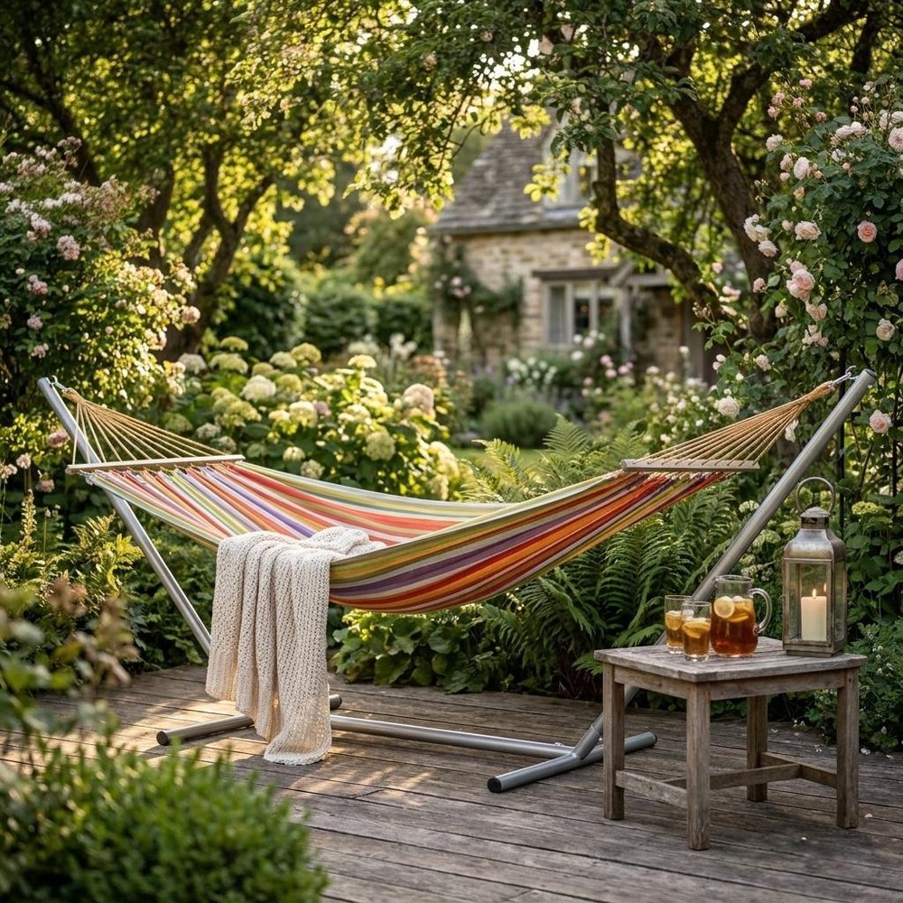 Red Sunset And Yellow Striped Single Spreader Bar Hammock