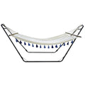 Ivory Single Spreader Bar Hammock With Tassels on a white background