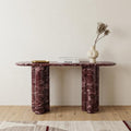 60" Red Genuine Marble Oval Double Pedestal Console Table
