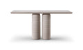 60" Beige Genuine Marble Pedestal Console Table. Console table isolated on a plain white background, in a beige marble finish.