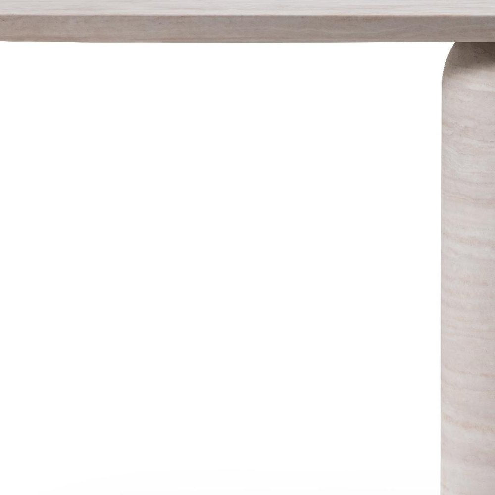 60" Beige Genuine Marble Pedestal Console Table. Console table isolated on a plain white background, in a beige marble finish.