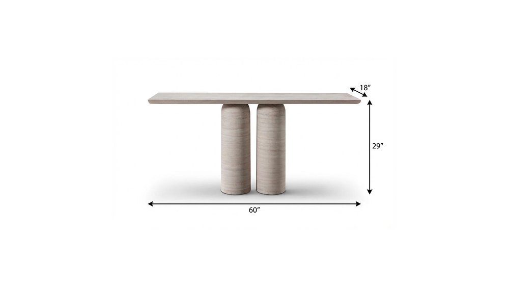 60" Beige Genuine Marble Pedestal Console Table. Console table isolated on a plain white background, in a beige marble finish.
